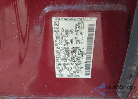 2008 Nissan Pathfinder Se z USA, uszkodzony, nr VIN 5N1AR18U98C616972